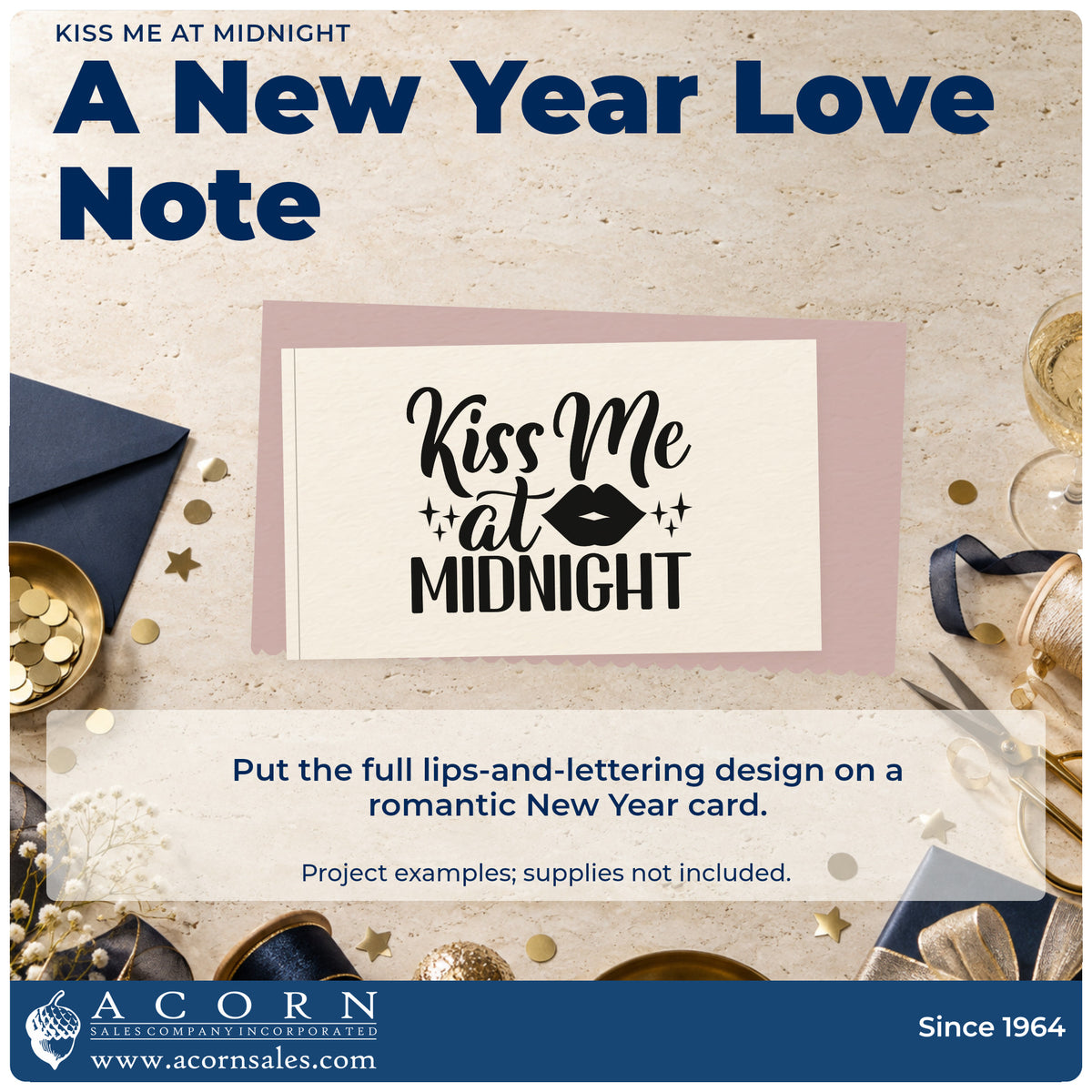 A finished handmade project stamped with the Kiss Me At Midnight With Sparkles Stamp – Premium Vintage Pro Wooden, ideal for sparkles cards.