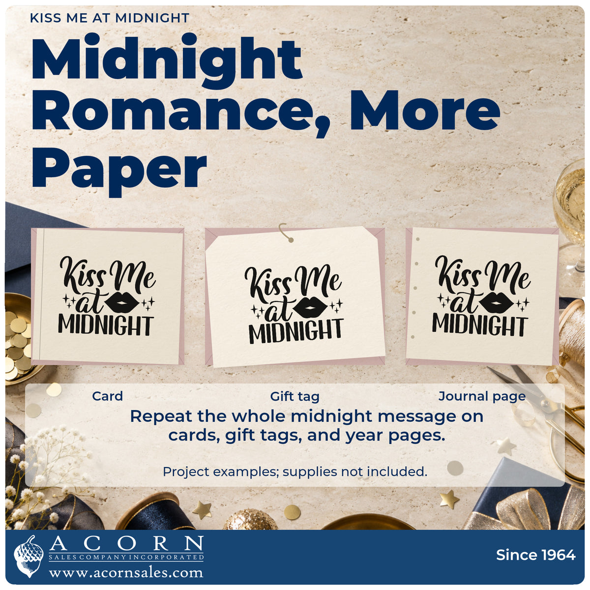 Three project examples made with the Kiss Me At Midnight With Sparkles Stamp – Self-Inking, including lipstick gift tags.