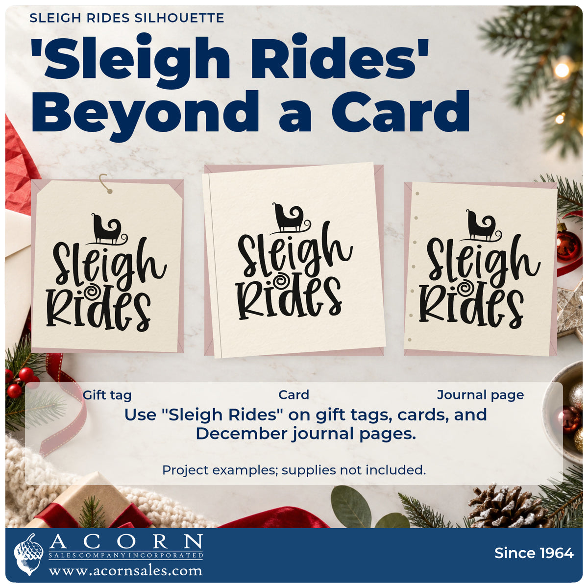 Three project examples made with the Sleigh Rides Silhouette Pre-Inked Stamp – PSI, including reservation sheet.