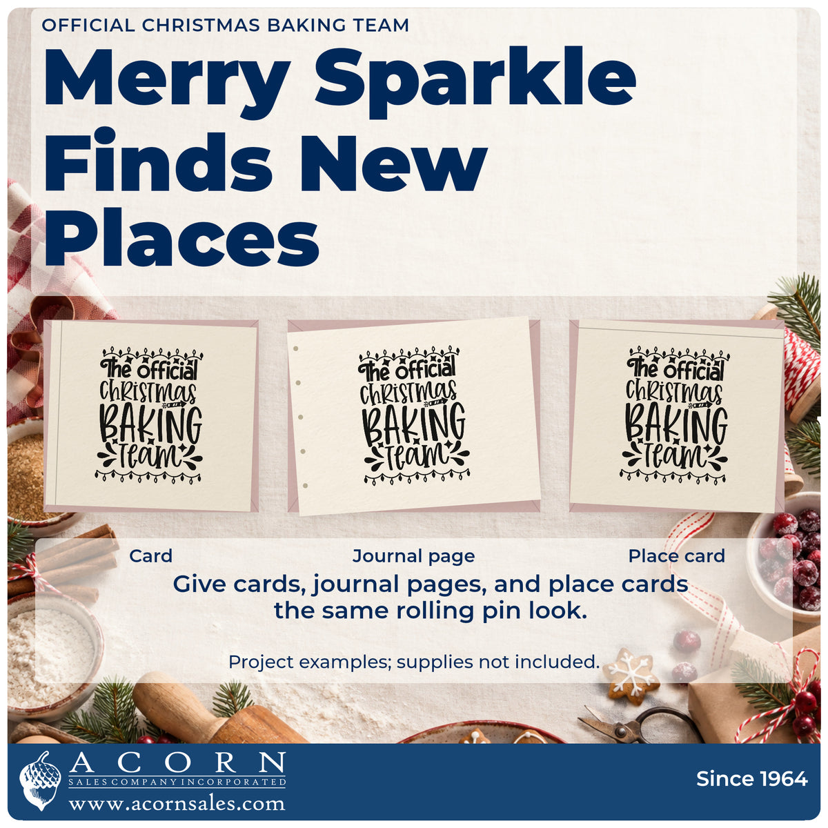 Three project examples made with the Official Christmas Baking Team Pre-Inked Stamp – Slim, including duty roster sheet.