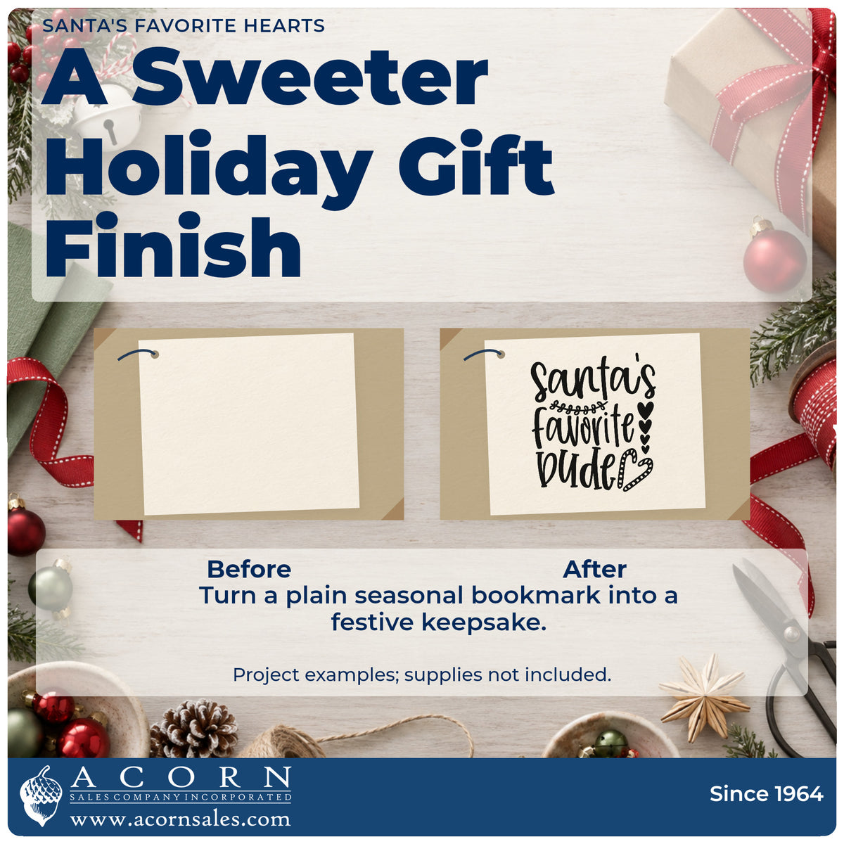 Before and after of a plain item finished with the Santa's Favorite Wife Premium Wooden Stamp – Vintage Pro, a quick upgrade for framed dresser top.