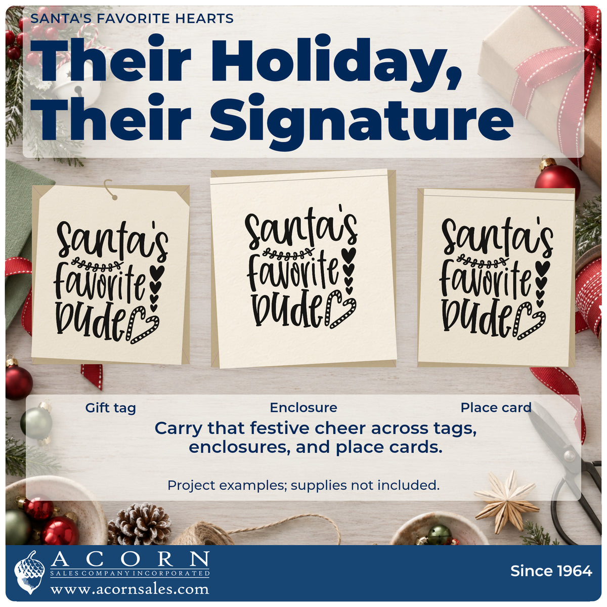 Three project examples made with the Santa's Favorite Wife Premium Wooden Stamp – Vintage Pro, including date plan sheet.