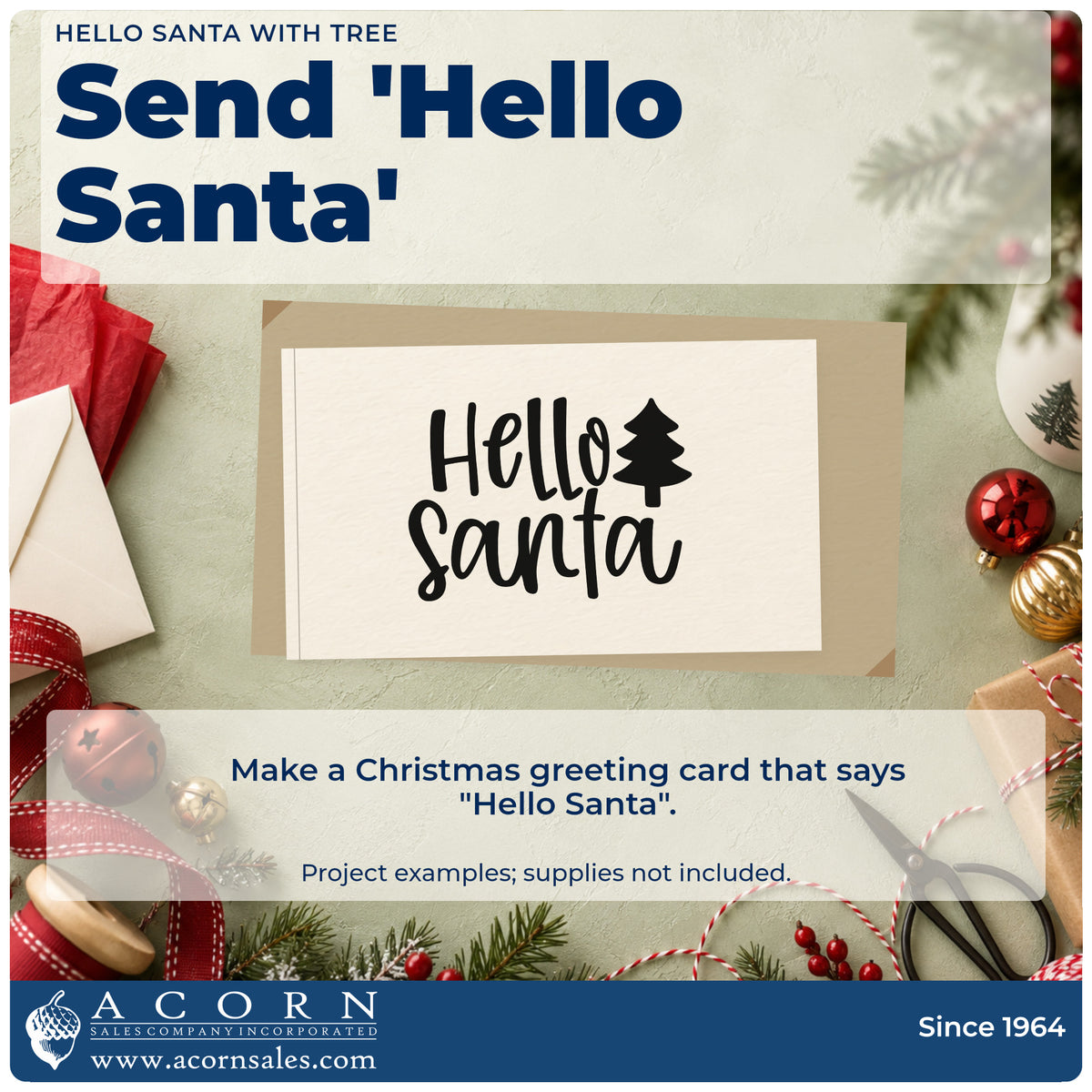 A finished handmade project stamped with the Duo Hand Hello Santa With Tree Rubber Stamp, ideal for silhouette album page.