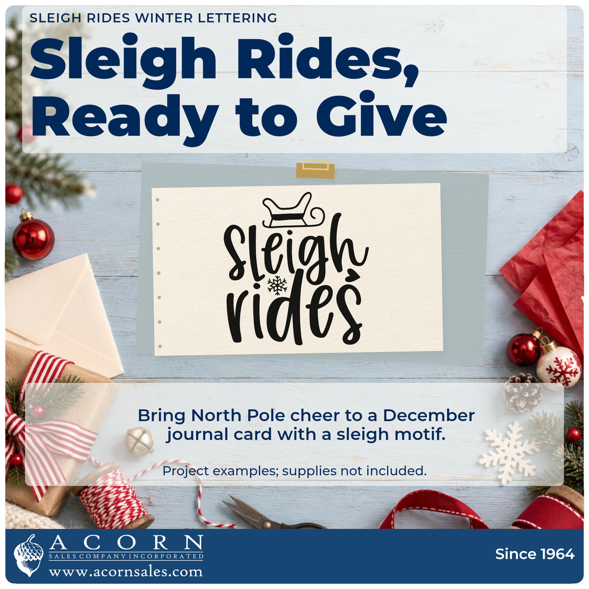 A finished handmade project stamped with the Sleigh Rides Winter Word Art Stamp – Premium Vintage Pro Wooden, ideal for guide log album page.