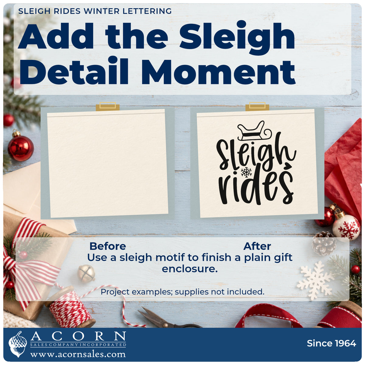 Before and after of a plain item finished with the Sleigh Rides Winter Word Art Stamp – Premium Vintage Pro Wooden, a quick upgrade for framed trailhead board.