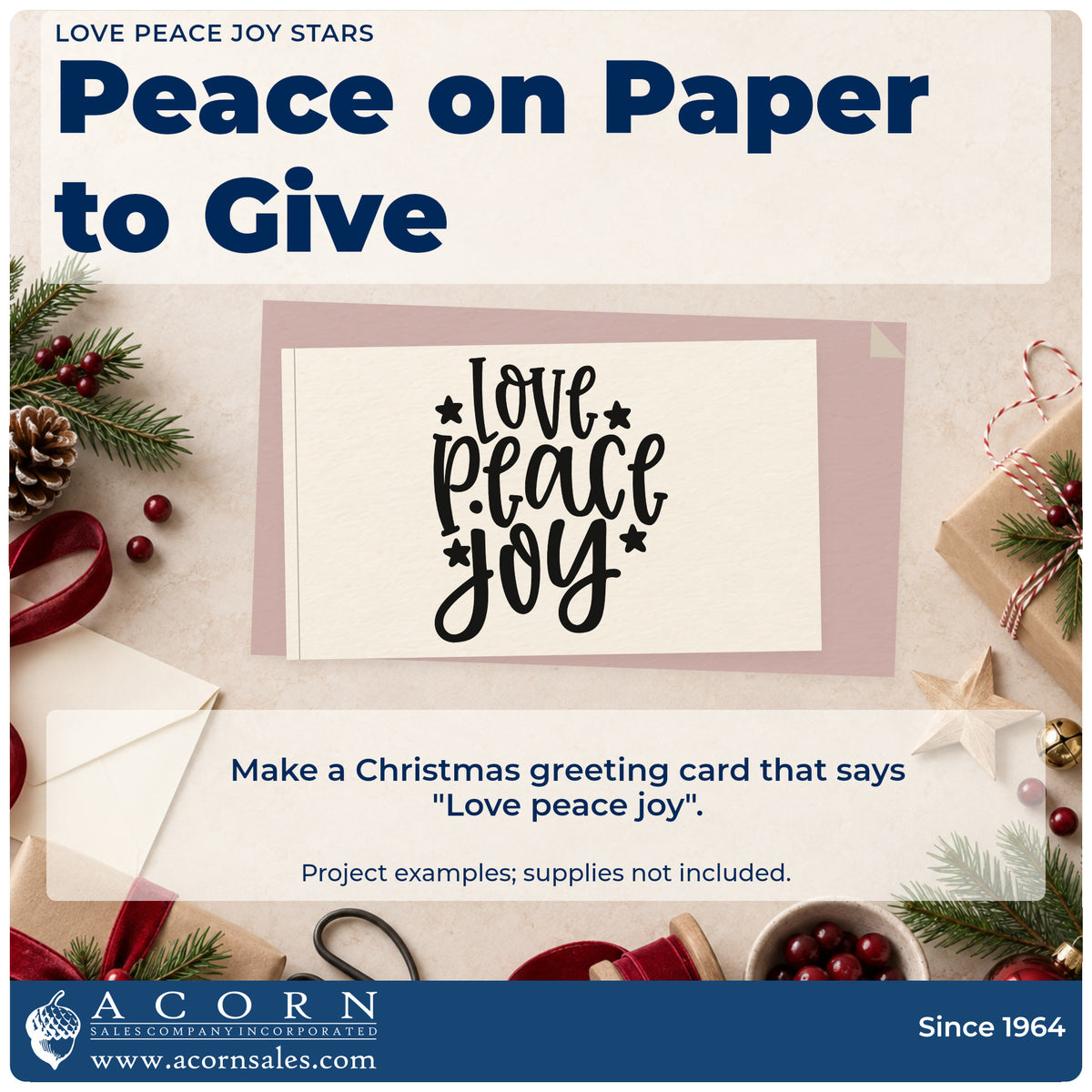 A finished handmade project stamped with the Love Peace Joy Star Accents Stamp – Self-Inking, ideal for column album panel.
