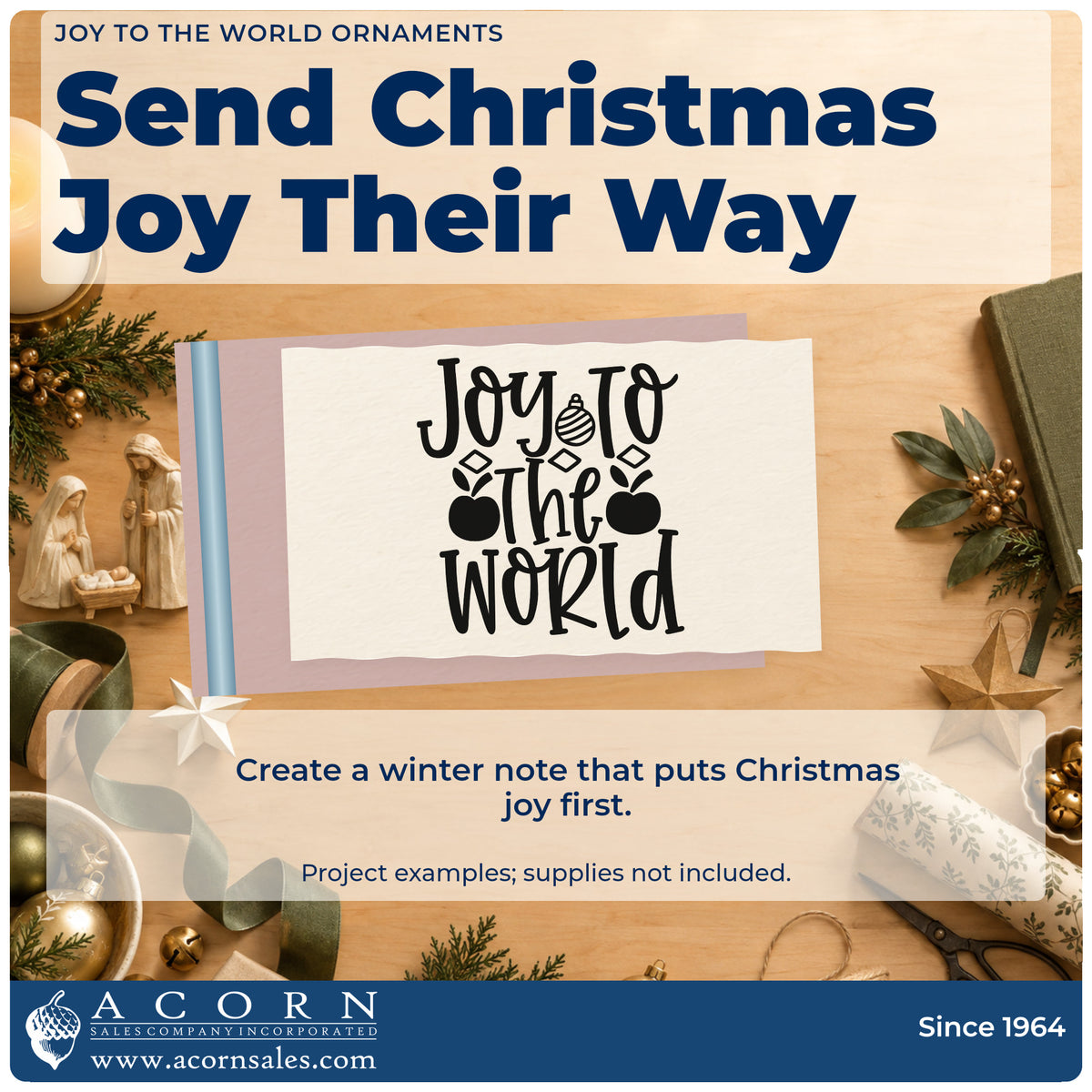 A finished handmade project stamped with the Joy To The World Ornaments Premium Wood-Mounted Stamp – Vintage Pro, ideal for tree detail album.