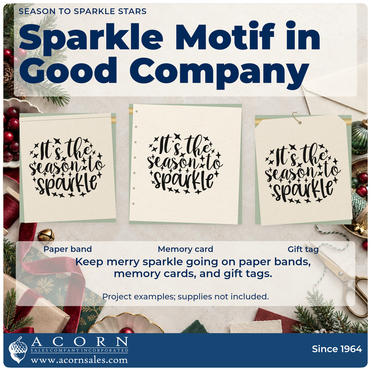 Three project examples made with the Season To Sparkle Stars Stamp – Premium Vintage Pro Wooden, including event calendar sheet.