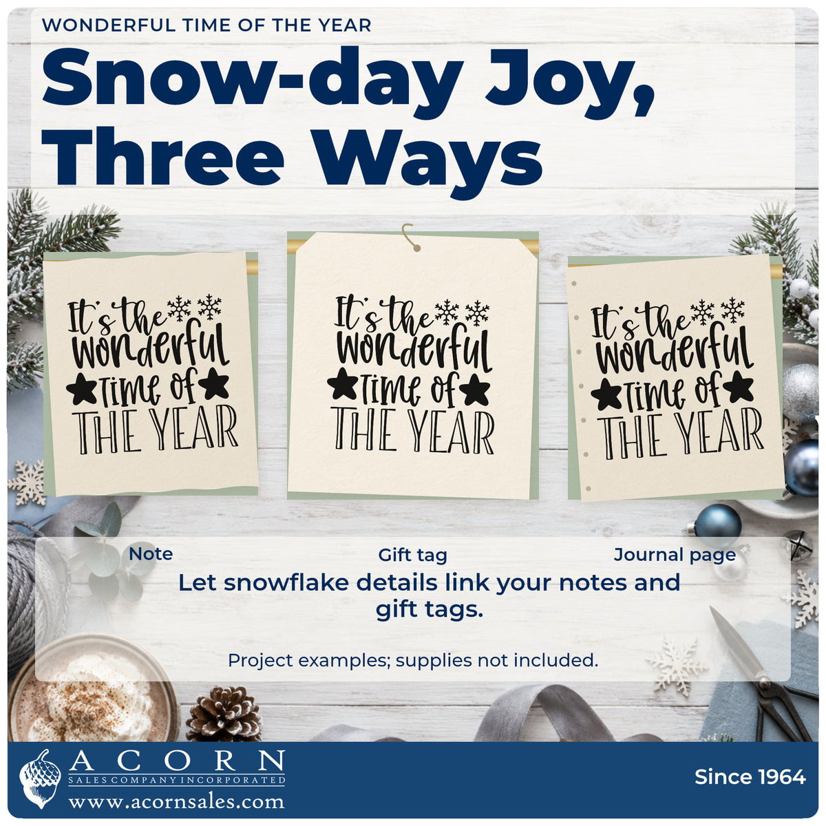Three project examples made with the It's The Wonderful Time Of The Year Rubber Stamp – Duo Hand, including wrapped gift tags.