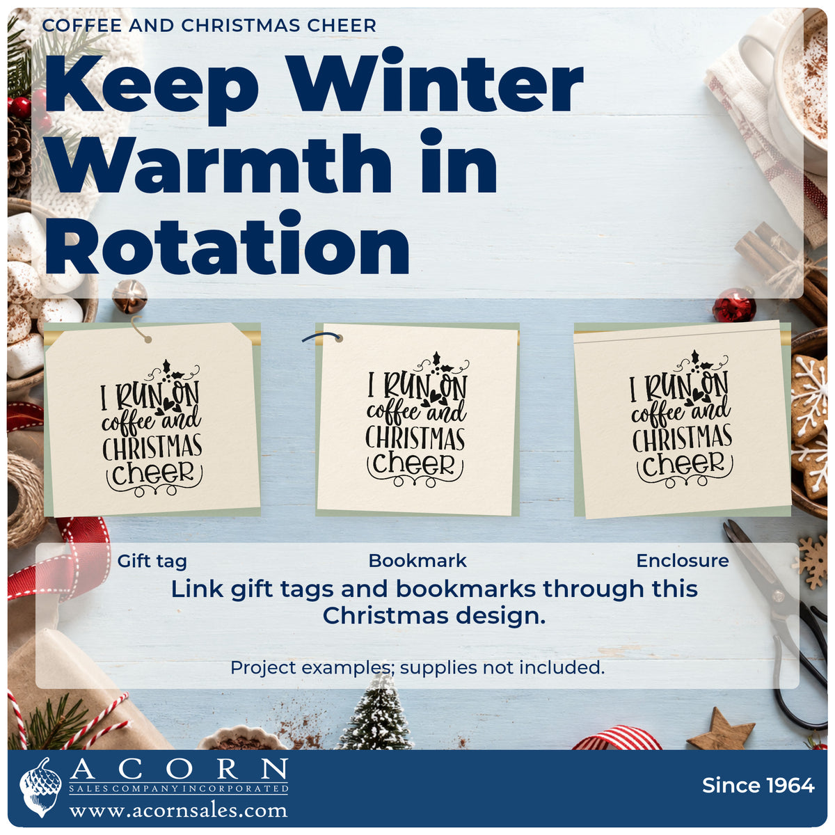 Three project examples made with the I Run On Coffee And Christmas Cheer Stamp – Duo Hand, including supply order sheet.