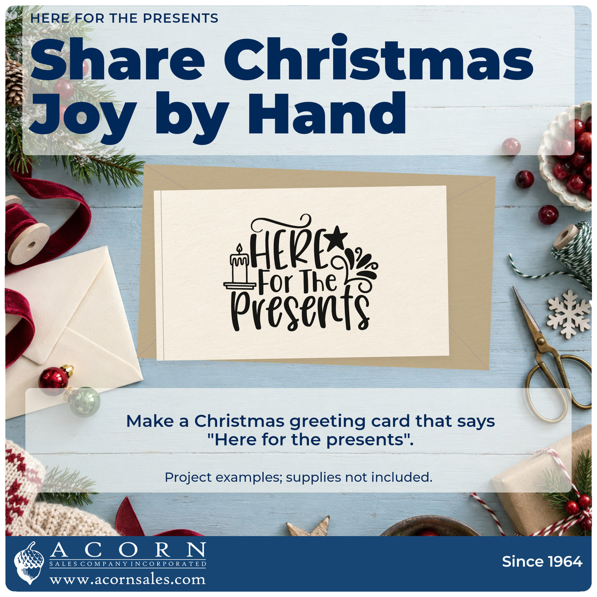 A finished handmade project stamped with the Pre-Inked Here For The Presents Candles Stamp – PSI, ideal for party guest album.