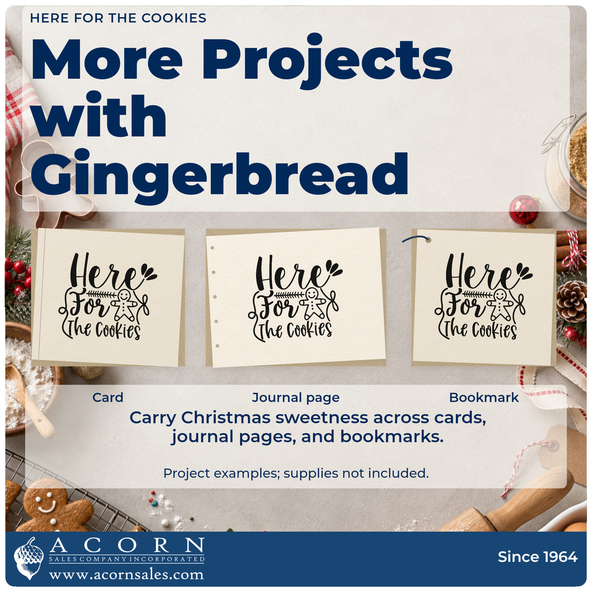 Three project examples made with the Here For The Cookies Self-Inking Stamp, including favorite rank sheet.