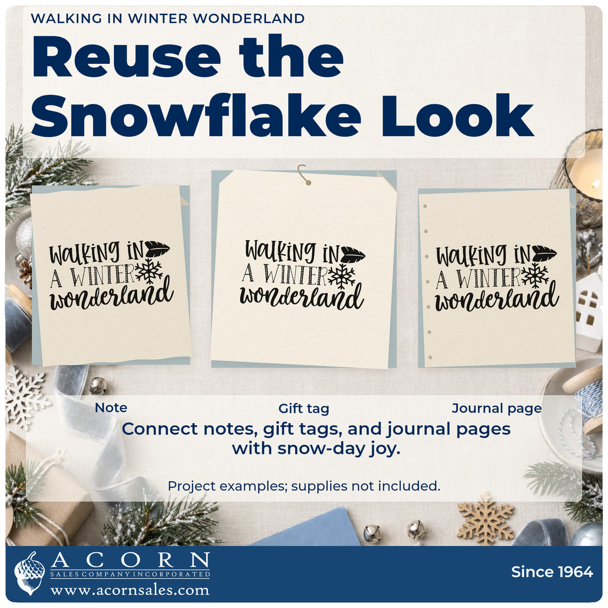 Three project examples made with the Walking In Winter Wonderland Wood-Mounted Rubber Stamp, including mileage chart sheet.