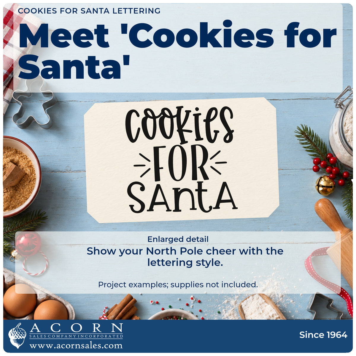 Enlarged detail of the Self-Inking Cookies For Santa Lettering Stamp imprint. The words "Cookies for Santa" stack in mixed lettering with short emphasis lines.