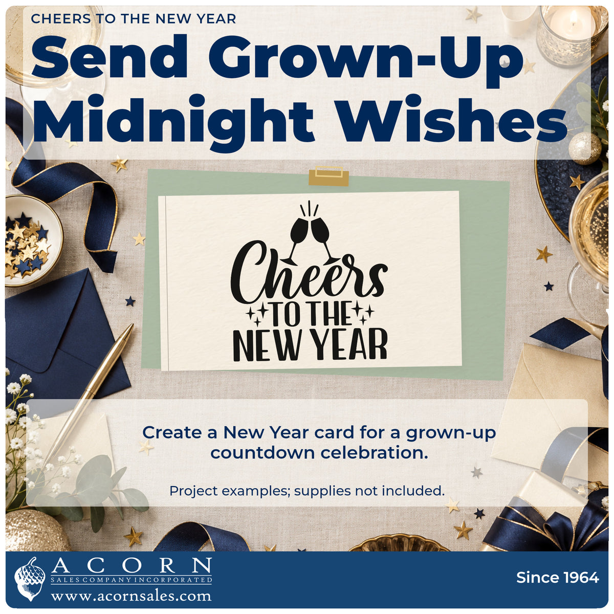 A finished handmade project stamped with the Cheers To The New Year With Stars Wood-Mounted Rubber Stamp, ideal for countdown album page.