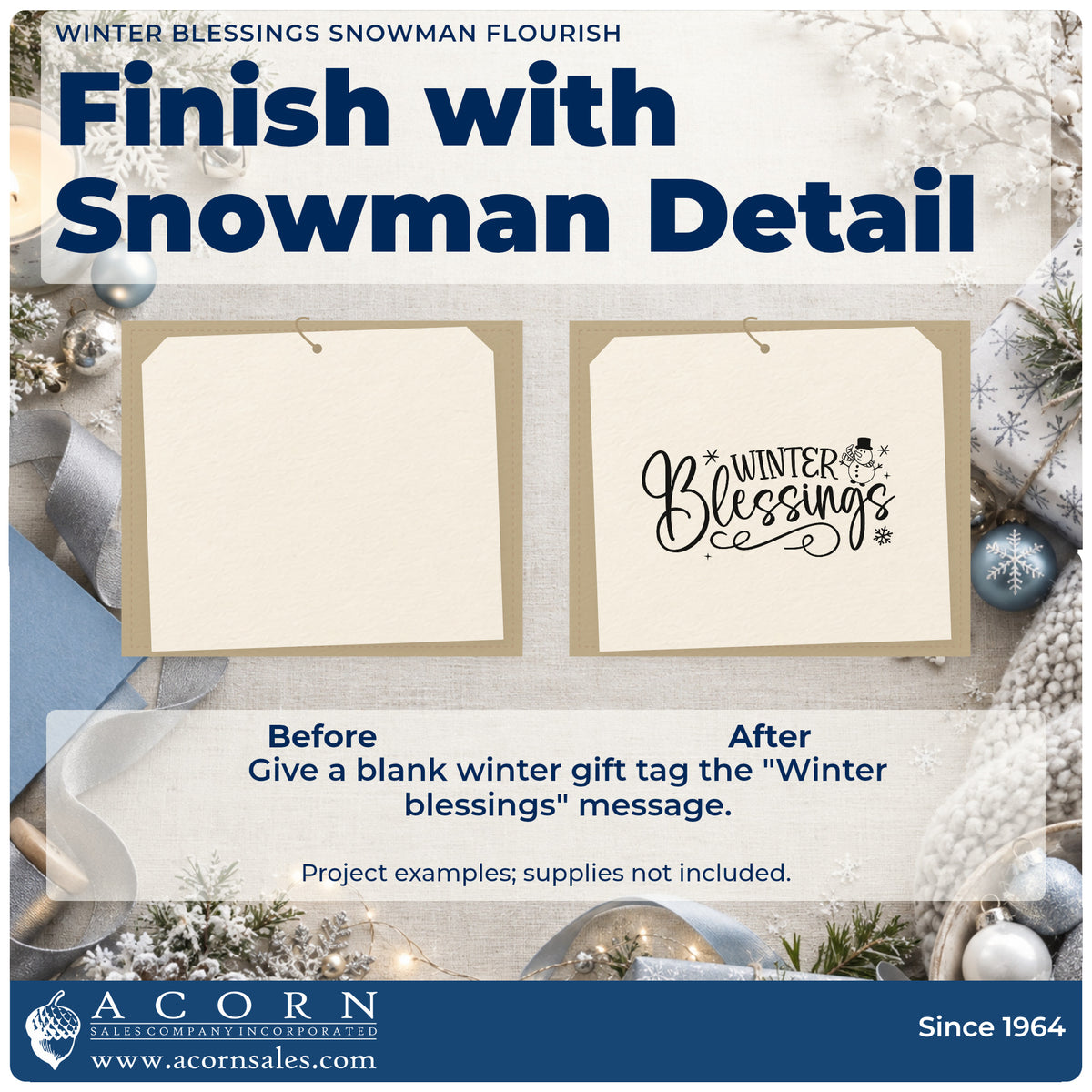 Before and after of a plain item finished with the Winter Blessings Snowman Flourish Premium Wooden Stamp – Vintage Pro, a quick upgrade for framed prayer nook.