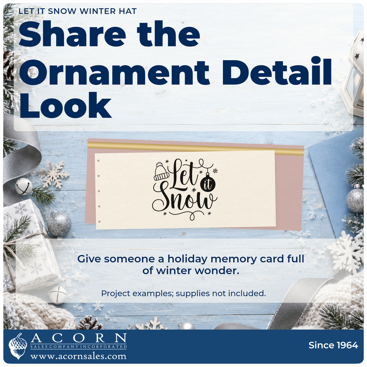A finished handmade project stamped with the Premium Wooden Let It Snow Winter Hat Snowflakes Stamp – Vintage Pro, ideal for shop display album.