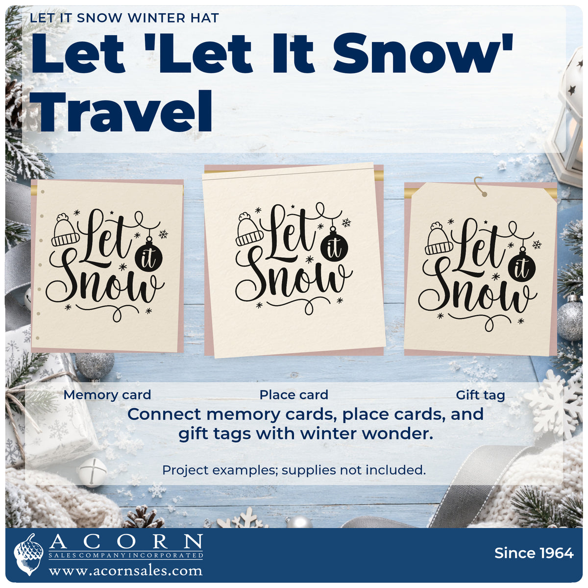 Three project examples made with the Pre-Inked Let It Snow Winter Hat Snowflakes Stamp – PSI, including stock order sheet.