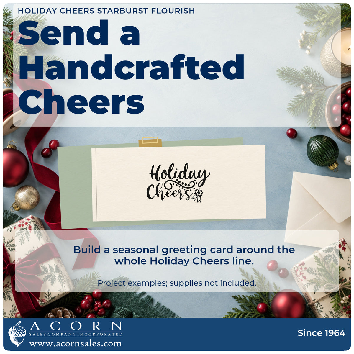A finished handmade project stamped with the Self-Inking Holiday Cheers Starburst Flourish Stamp, ideal for small party album.