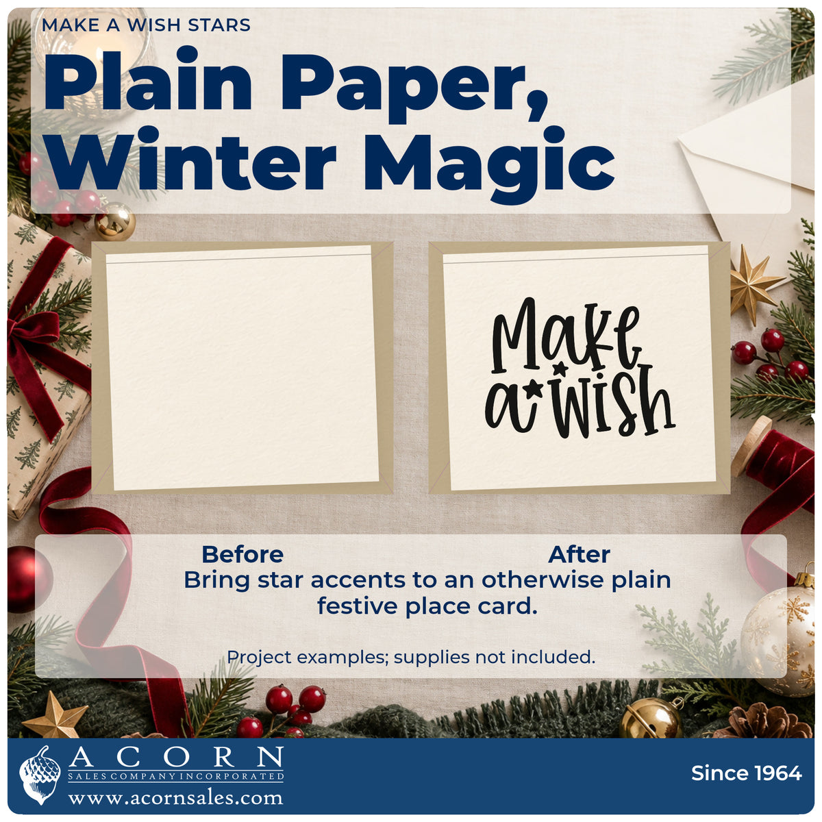 Before and after of a plain item finished with the Make A Wish Rubber Stamp – Wood Handle, a quick upgrade for framed ceiling nook.