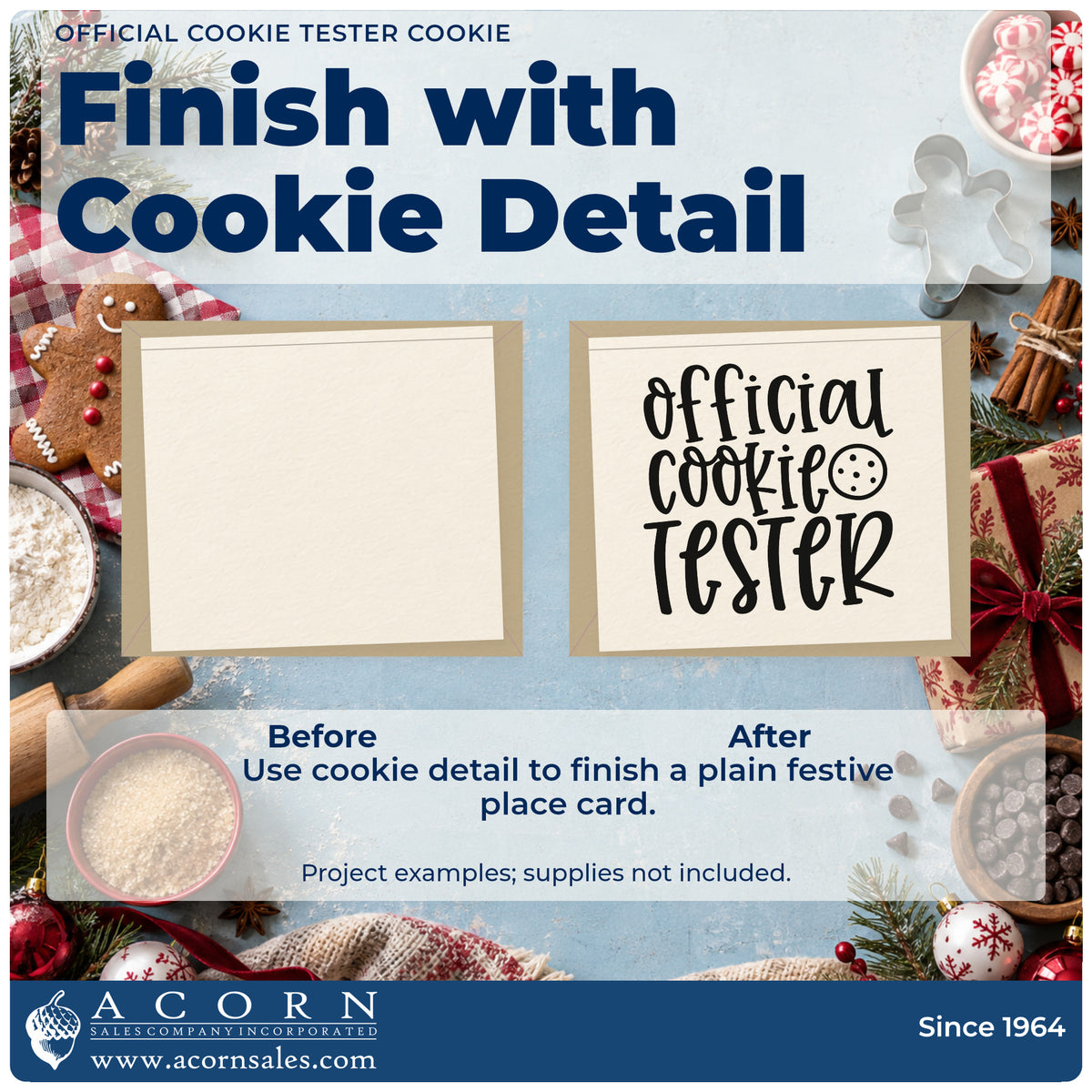 Before and after of a plain item finished with the Official Cookie Tester With Round Cookie Stamp – Premium Vintage Pro Wooden, a quick upgrade for framed slim panel.