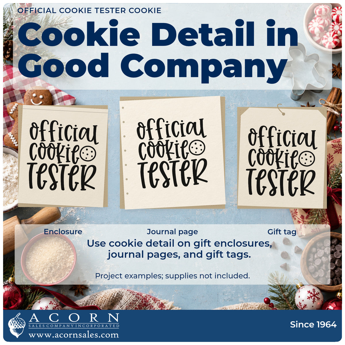 Three project examples made with the Pre-Inked Official Cookie Tester With Round Cookie Stamp – PSI, including column score sheet.