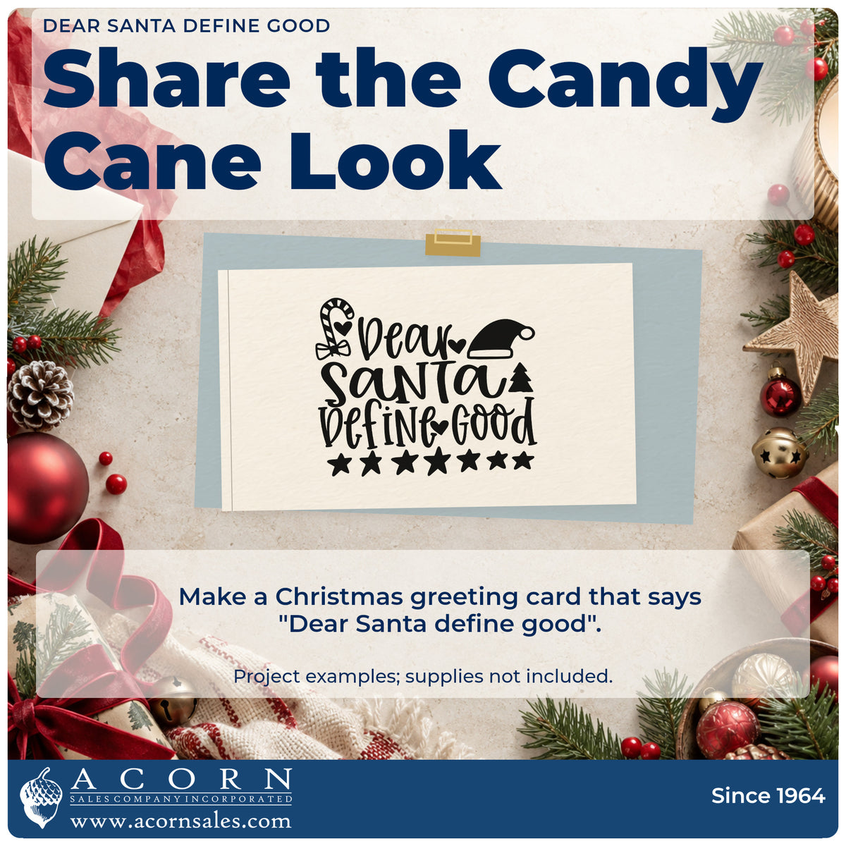 A finished handmade project stamped with the Dear Santa Define Good Candy Cane PSI Pre-Inked Stamp, ideal for stars cards.