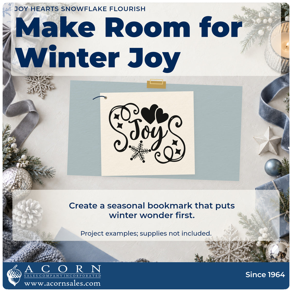 A finished handmade project stamped with the Premium Wooden Joy Hearts Snowflake Flourished Lettering Stamp – Vintage Pro, ideal for sentiment album page.