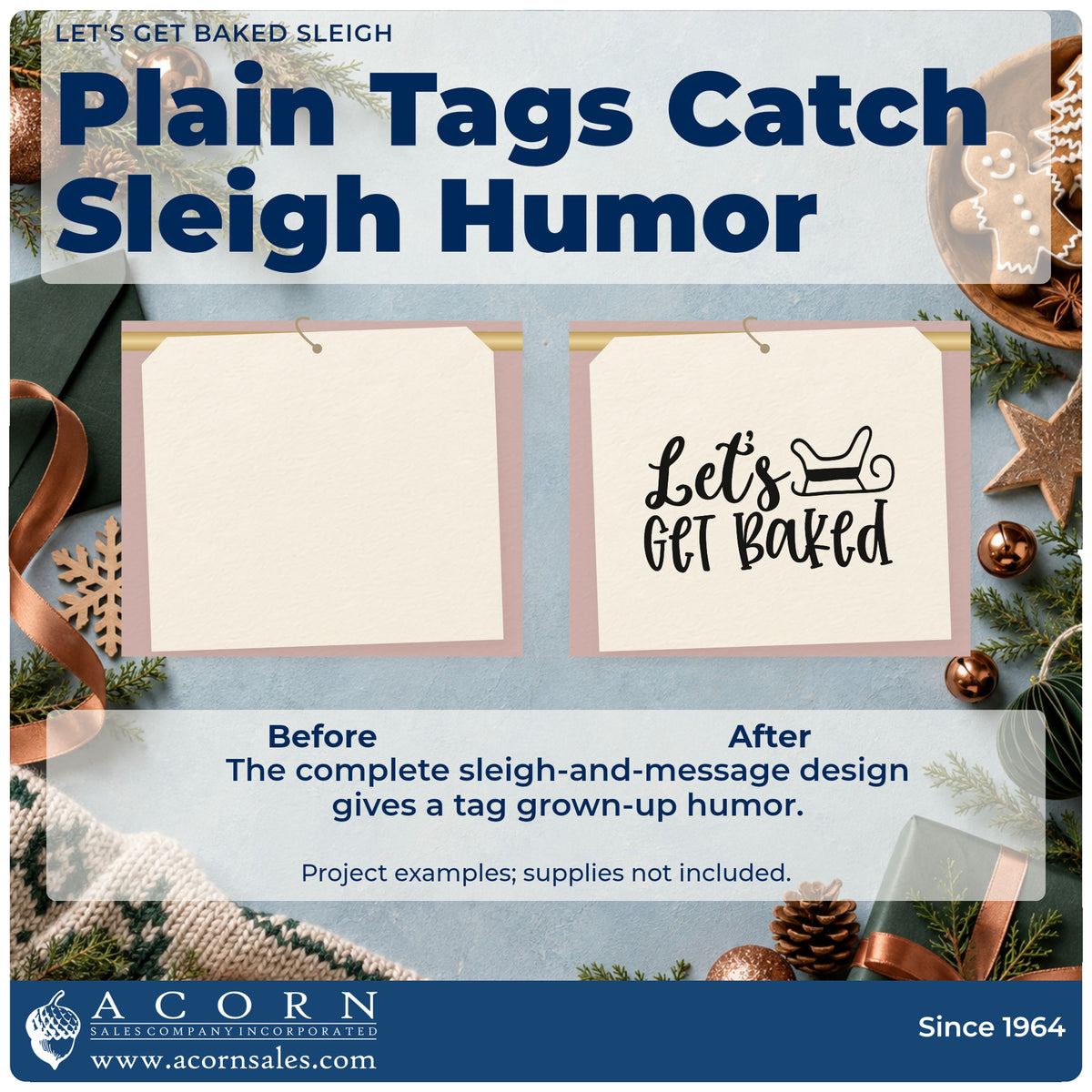 Before and after of a plain item finished with the Let's Get Baked Sleigh Outline Detail Hand Stamp – Duo, a quick upgrade for framed camper wall.