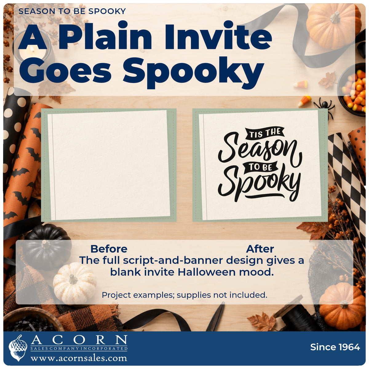 Before and after of a plain item finished with the Season To Be Spooky Stamp – Premium Vintage Pro Wooden, a quick upgrade for framed porch post.