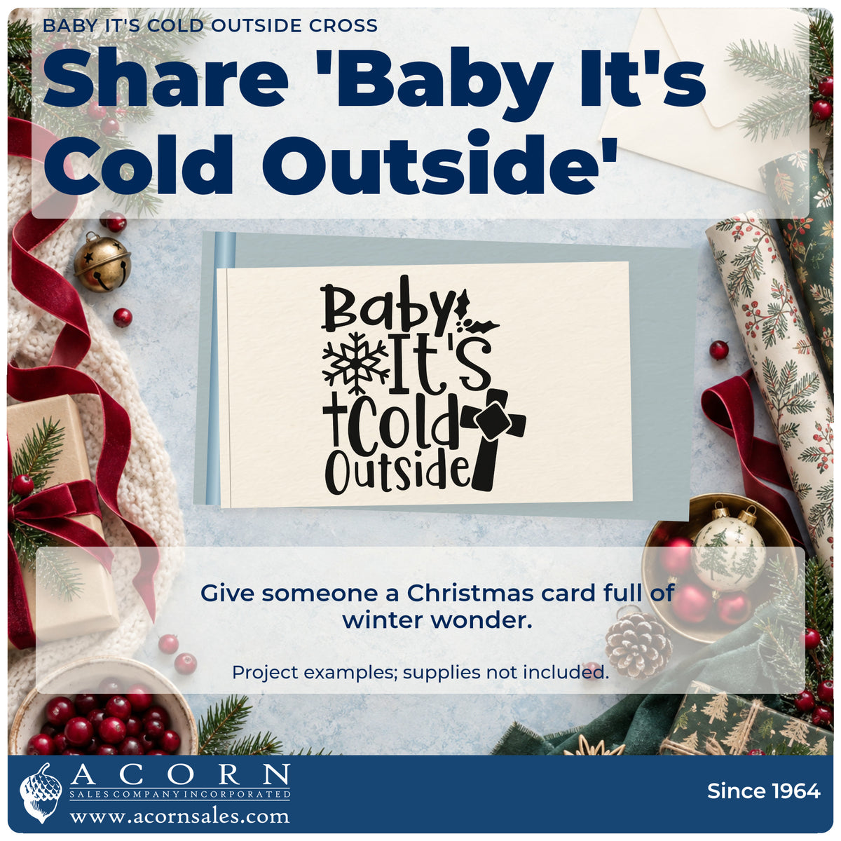 A finished handmade project stamped with the Baby It's Cold Outside With Cross Pre-Inked Stamp – Slim, ideal for winter service album.