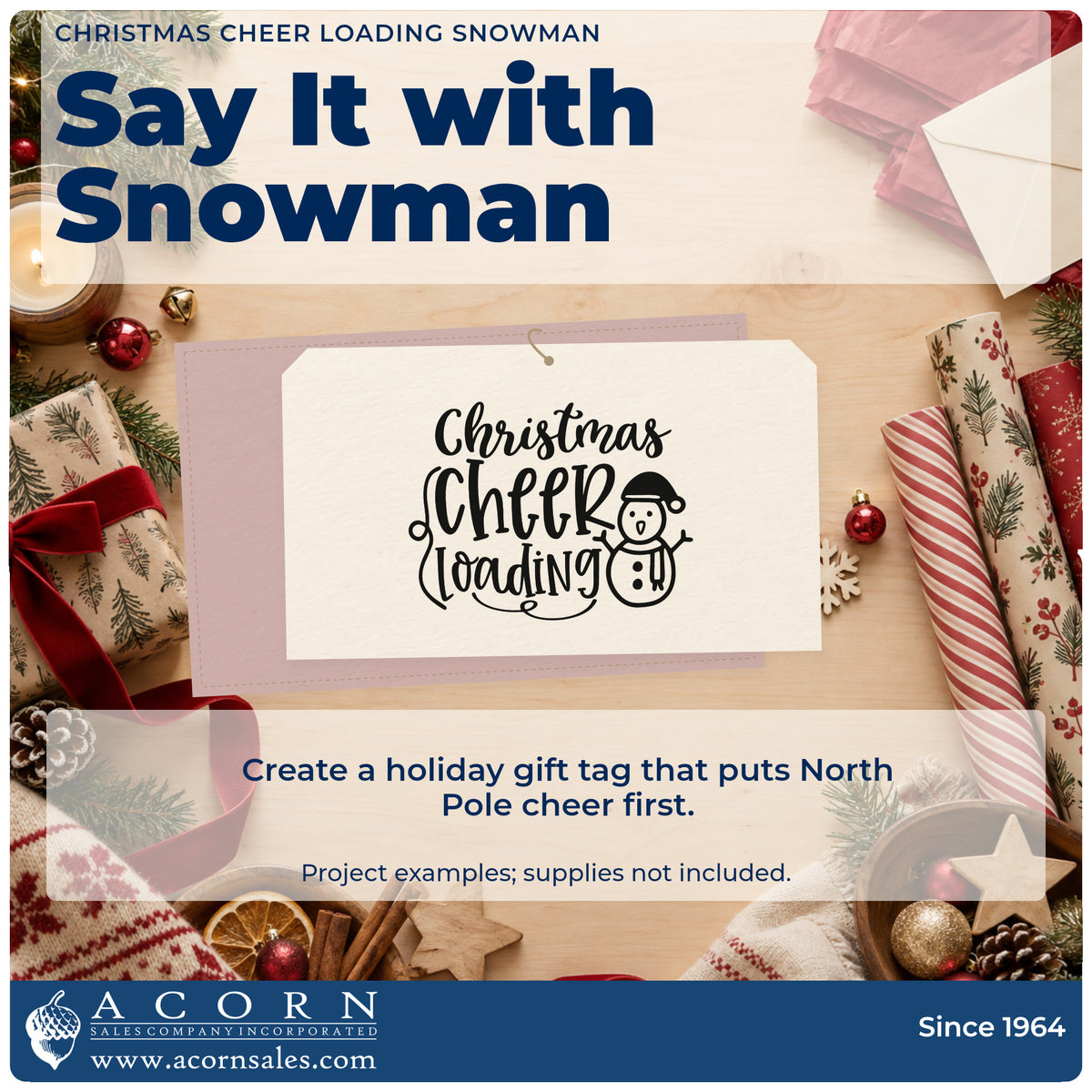A finished handmade project stamped with the Christmas Cheer Loading Snowman Self-Inking Stamp, ideal for build day album page.