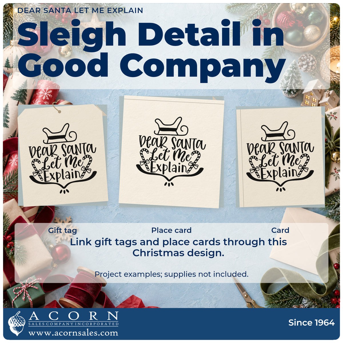 Three project examples made with the Dear Santa Let Me Explain Candy Cane PSI Pre-Inked Stamp, including late arrival tags.