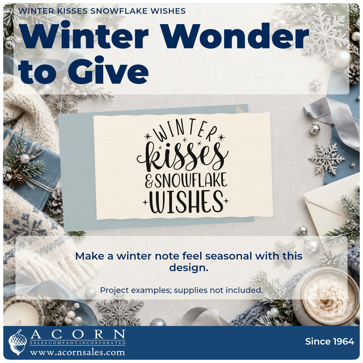 A finished handmade project stamped with the Winter Kisses & Snowflake Wishes Premium Wood-Mounted Stamp – Vintage Pro, ideal for courtship album page.