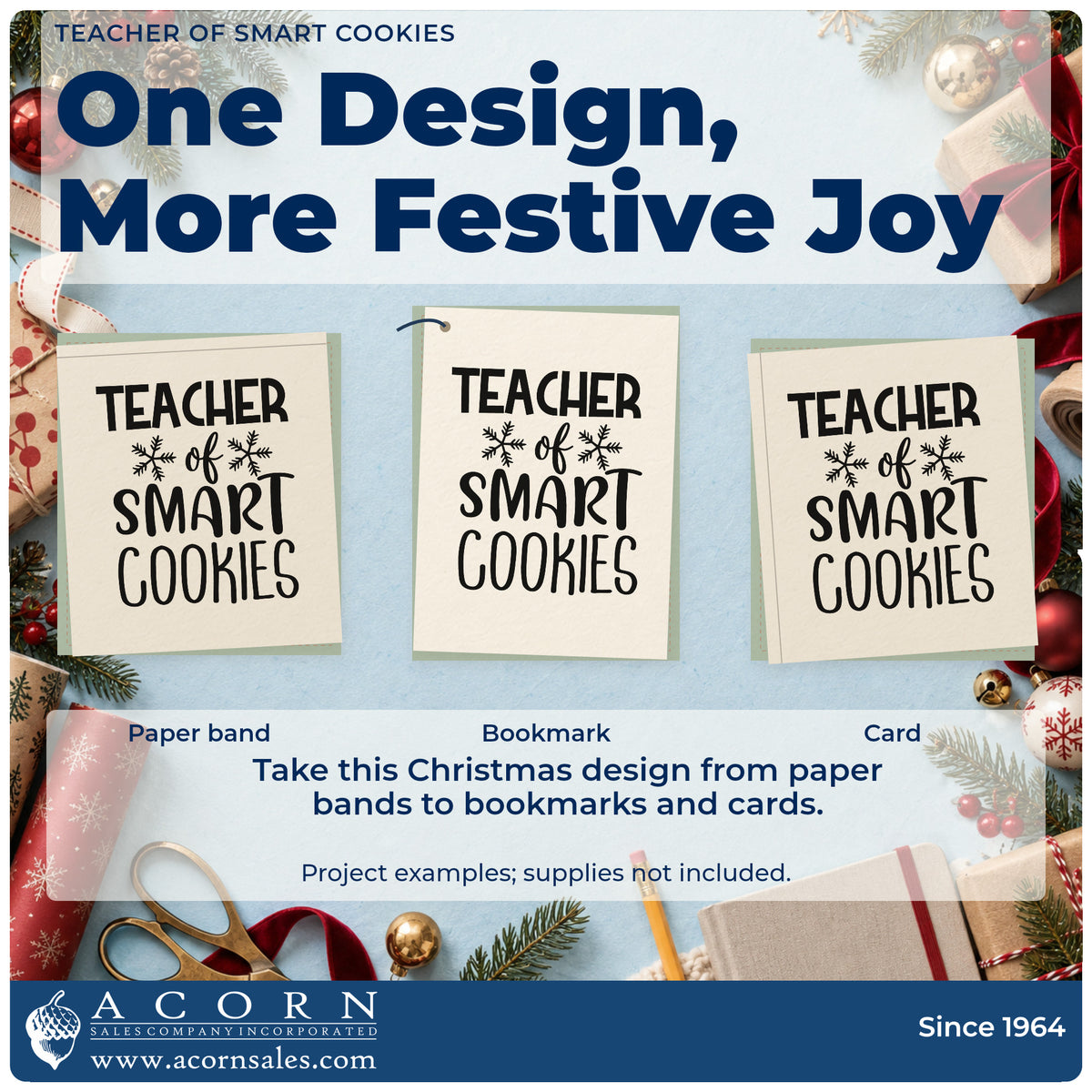 Three project examples made with the Teacher Of Smart Cookies Snowflakes PSI Pre-Inked Stamp, including reward chart sheet.