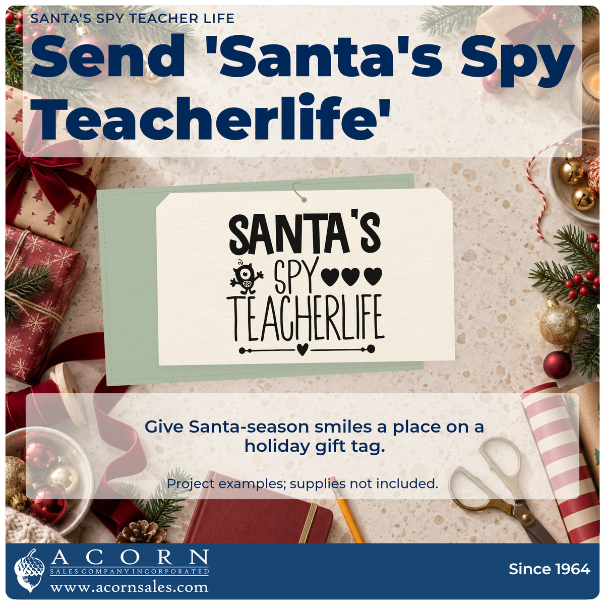 A finished handmade project stamped with the Santa's Spy Teacher Life Rubber Stamp – Wood Handle, ideal for behavior album page.