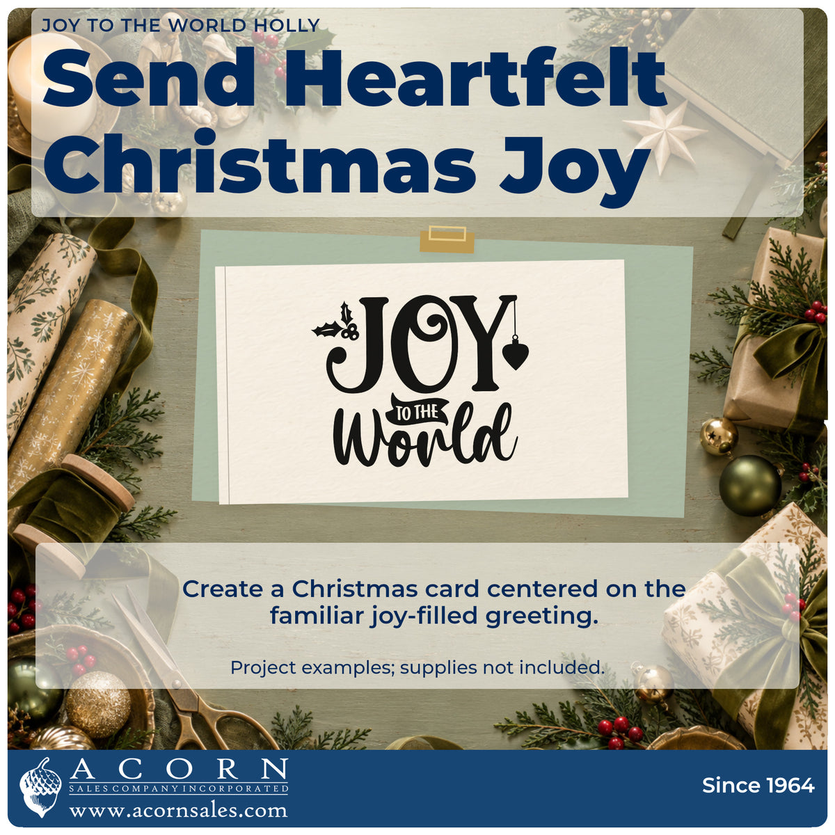 A finished handmade project stamped with the Joy To The World Holly Pre-Inked Stamp – Slim, ideal for keepsake album page.