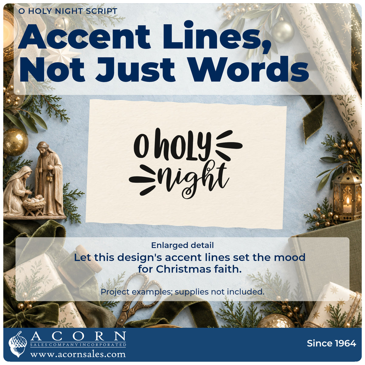 Enlarged detail of the O Holy Night Script Slim Pre-Inked Stamp imprint. The words "O holy night" appear with bold decorative strokes at both sides.
