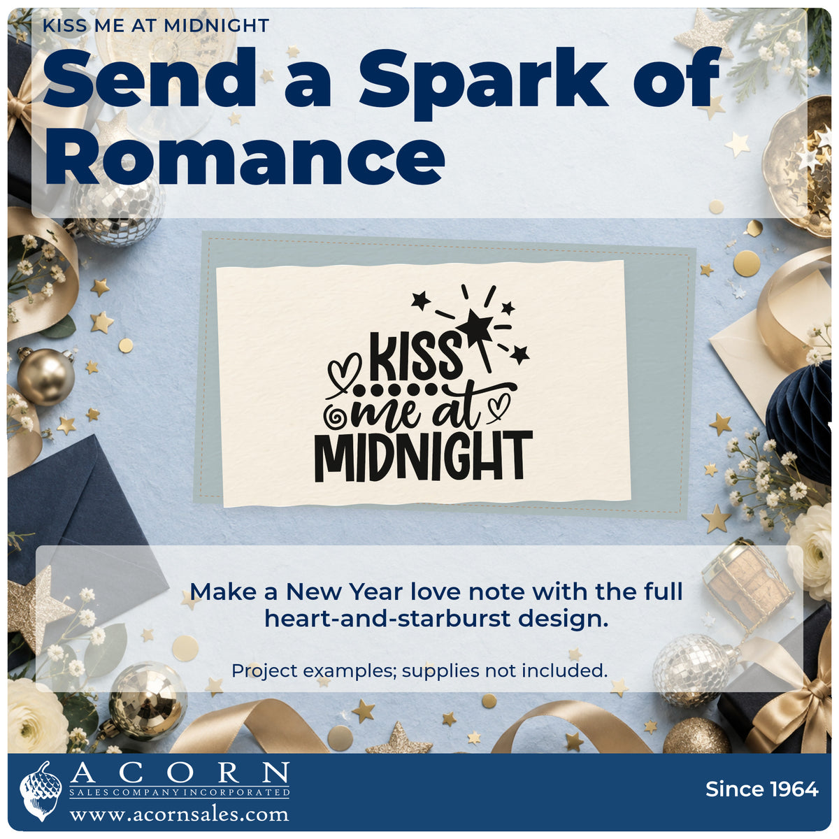 A finished handmade project stamped with the Kiss Me At Midnight Stamp – Premium Vintage Pro Wooden, ideal for confetti album page.