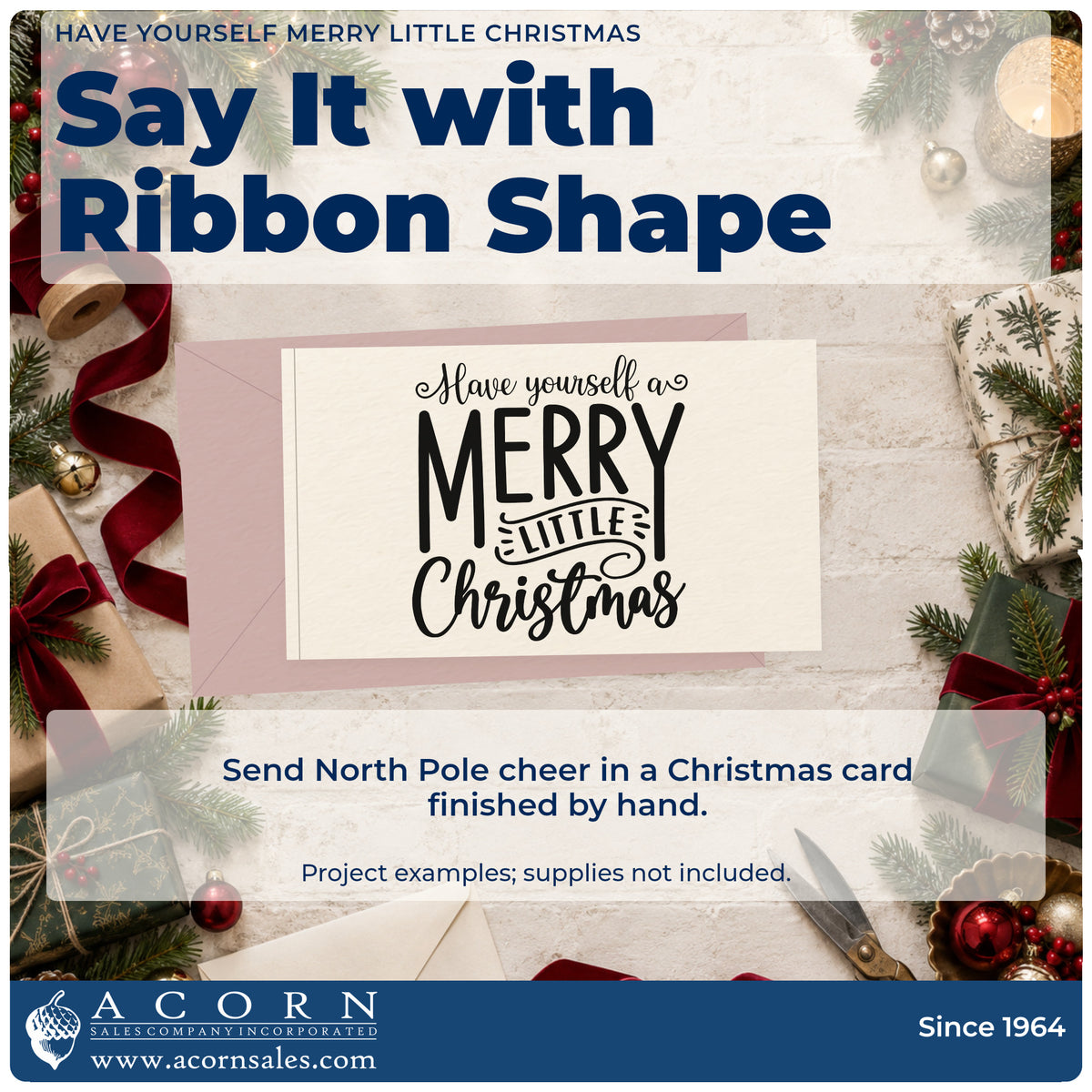 A finished handmade project stamped with the Have Yourself A Merry Little Christmas Ribbon Lettering Slim Pre-Inked Stamp, ideal for block cards.