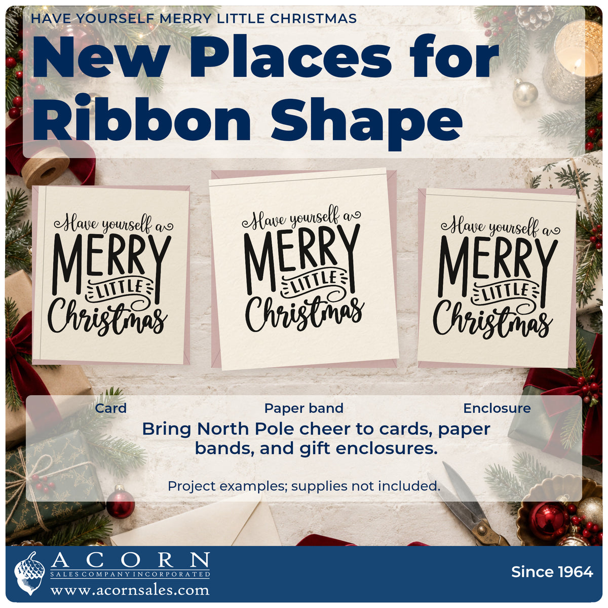 Three project examples made with the Have Yourself A Merry Little Christmas Ribbon Lettering Stamp – PSI Pre-Inked, including record sleeve tags.