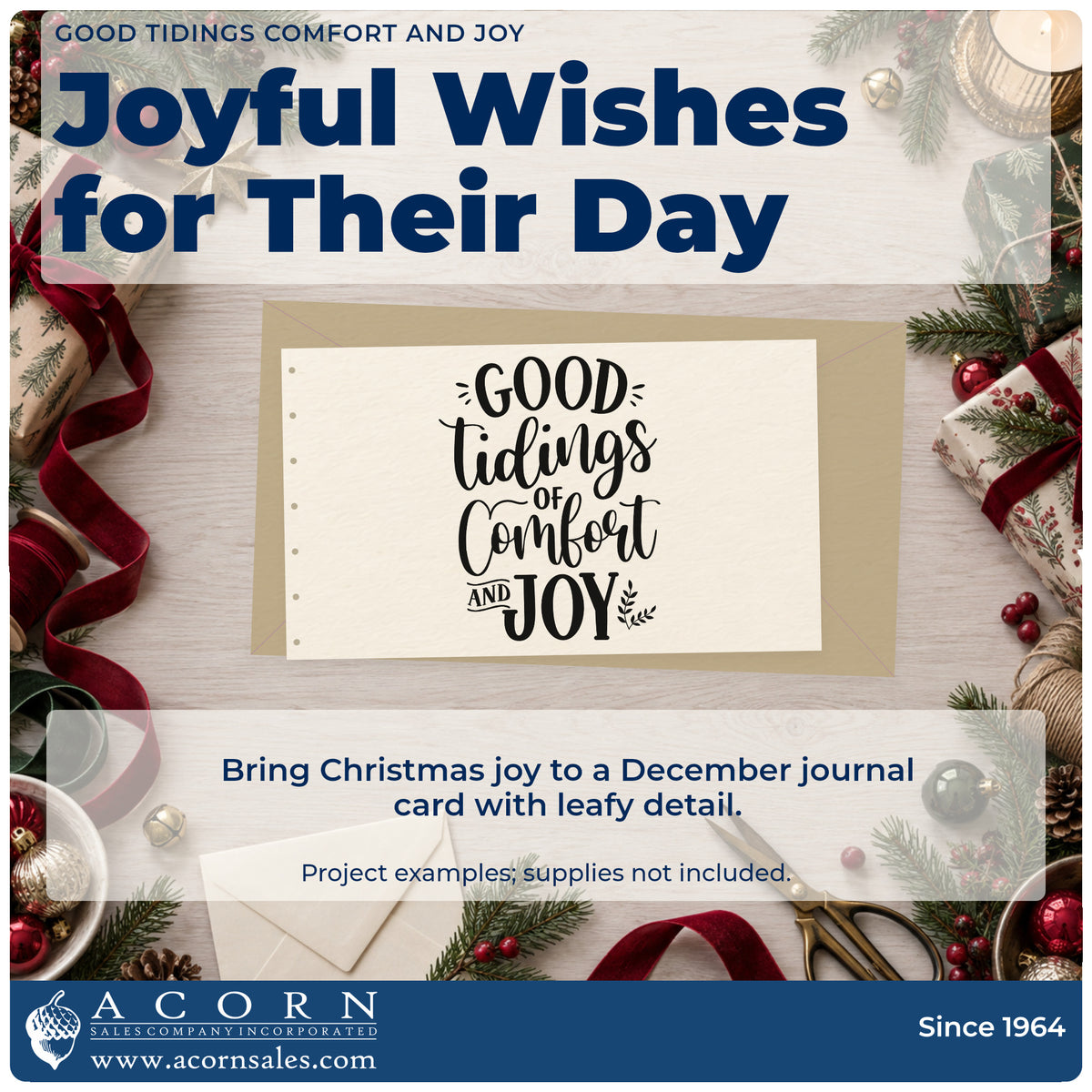 A finished handmade project stamped with the Premium Wooden Good Tidings Of Comfort And Joy Stamp – Vintage Pro, ideal for care album page.