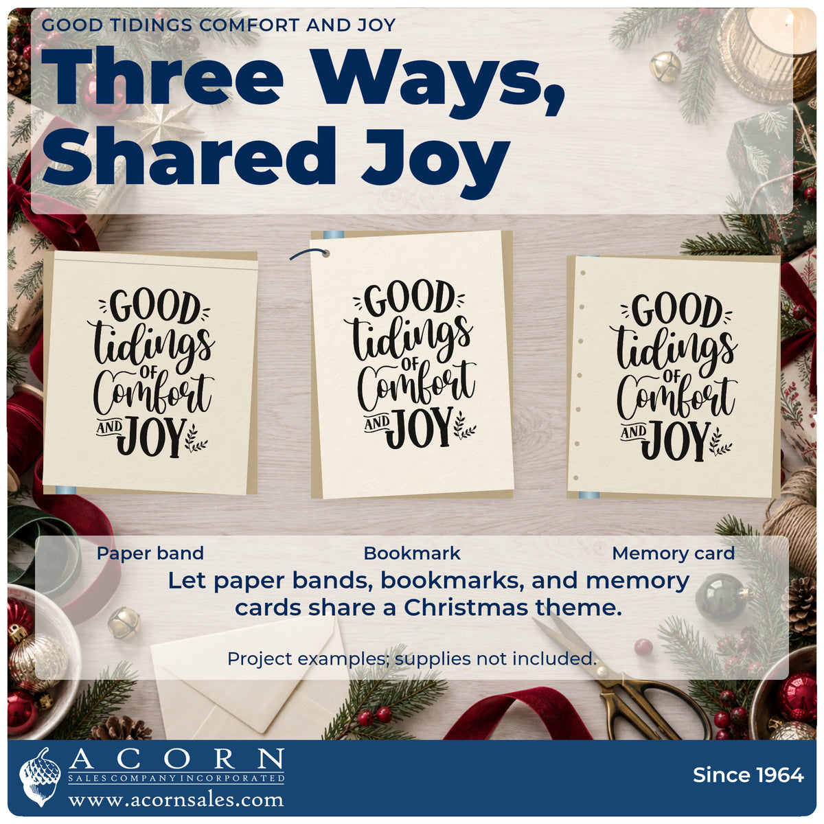 Three project examples made with the Good Tidings Of Comfort And Joy Hand Stamp – Duo, including visit plan sheet.