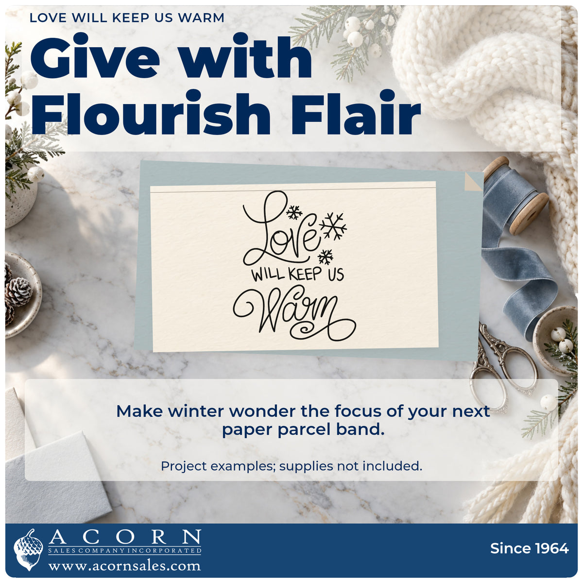 A finished handmade project stamped with the Love Will Keep Us Warm Snowflakes Slim Pre-Inked Stamp, ideal for together album page.
