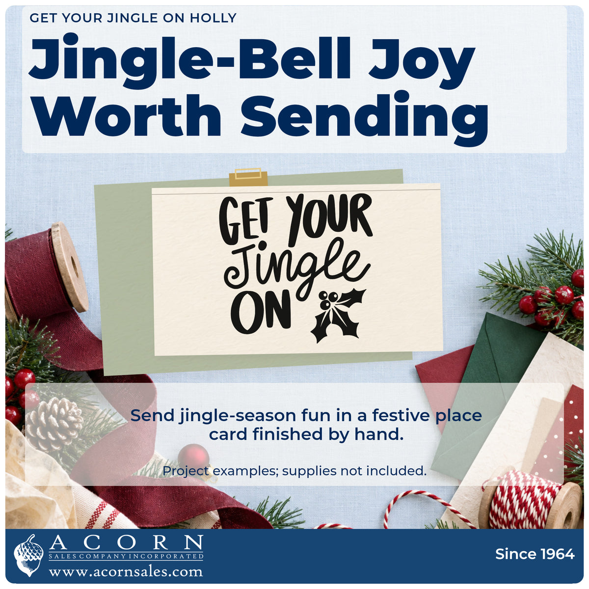 A finished handmade project stamped with the Get Your Jingle On Holly Self-Inking Stamp, ideal for event album page.