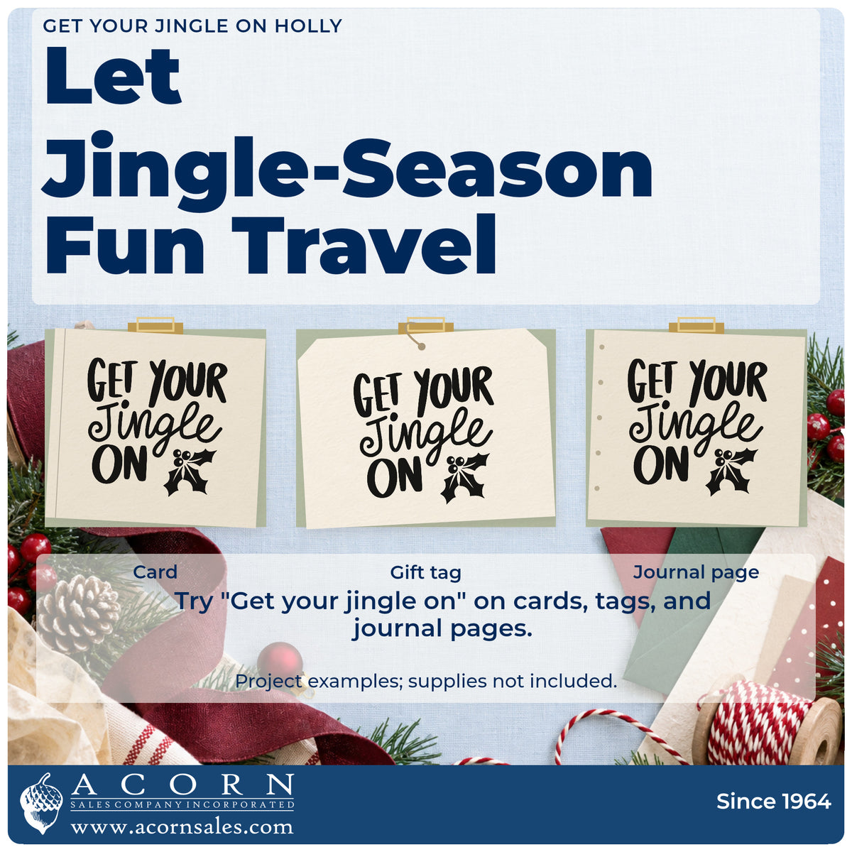Three project examples made with the Get Your Jingle On Holly Self-Inking Stamp, including prep task sheet.