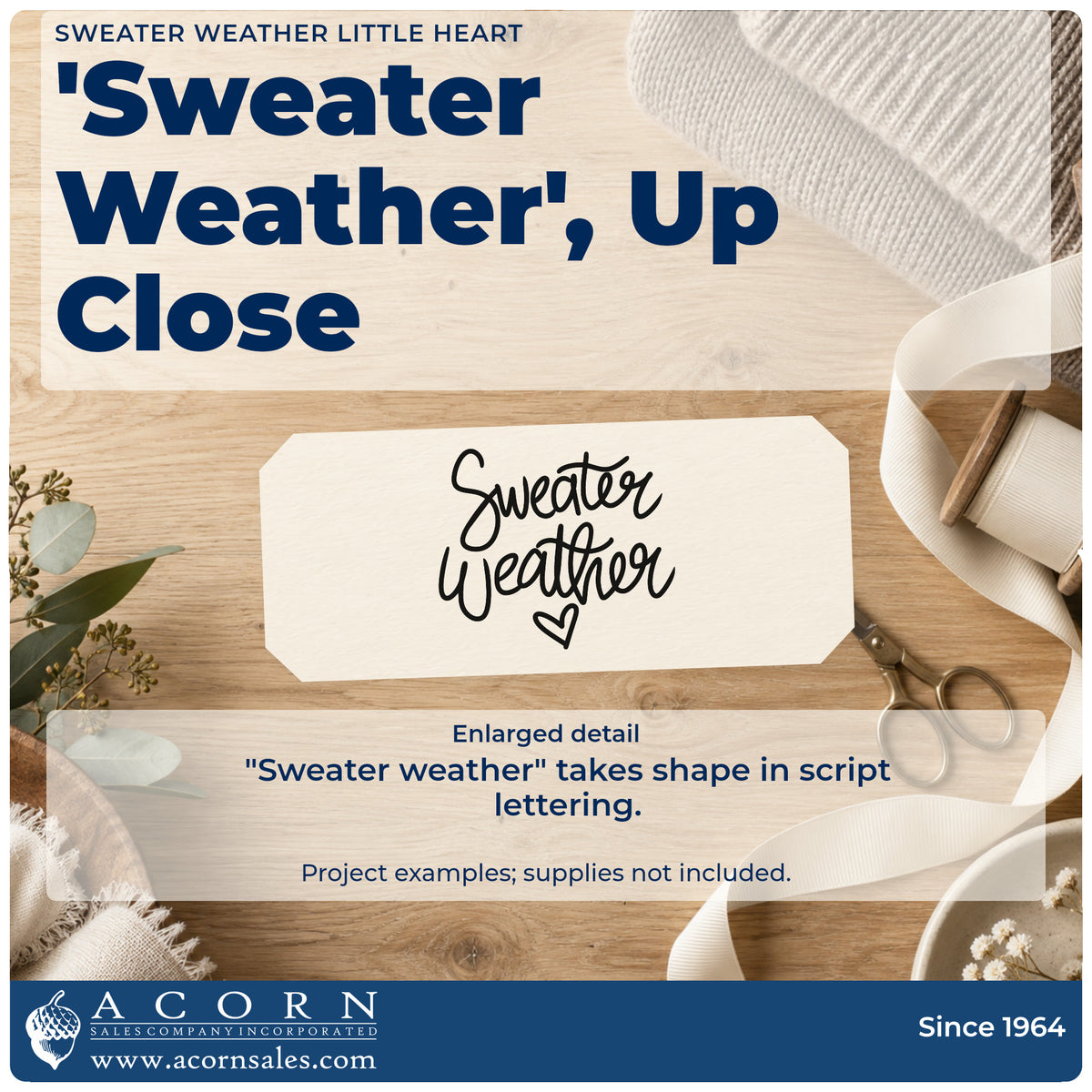 Enlarged detail of the Sweater Weather Little Heart Slim Pre-Inked Stamp imprint. The script words "Sweater weather" appear above a small outlined heart.