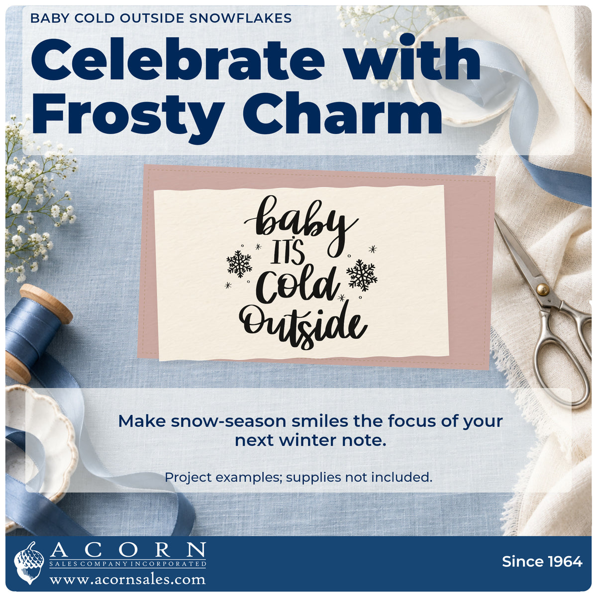 A finished handmade project stamped with the Baby Cold Outside Snowflakes Script Lettering Hand Stamp – Duo, ideal for weather album page.