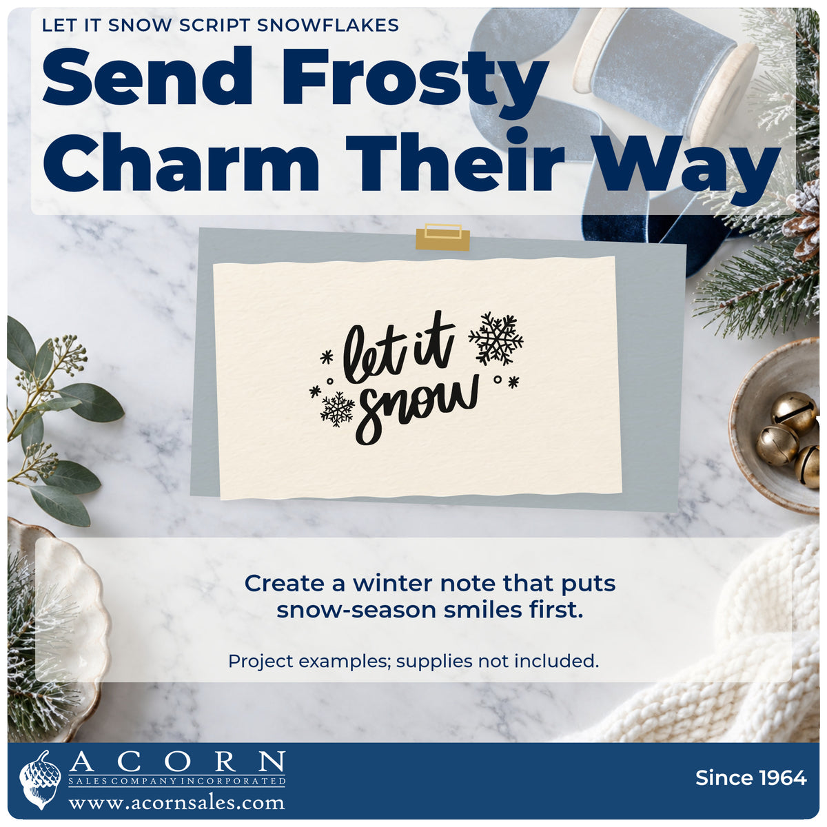 A finished handmade project stamped with the Let It Snow Script Snowflakes Flowing Script Stamp – Premium Vintage Pro Wooden, ideal for basic album header.