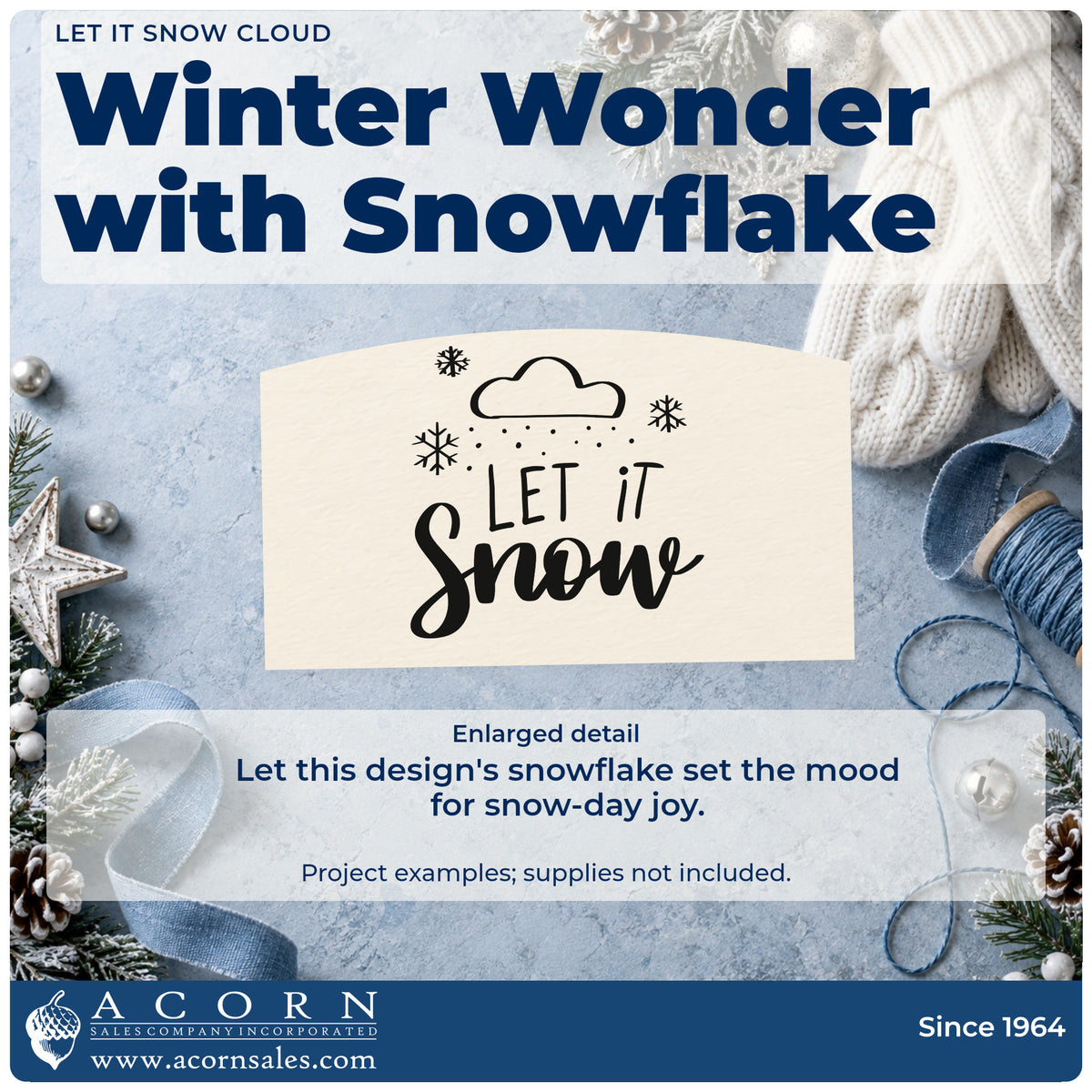 Enlarged detail of the Let It Snow Cloud Snowflakes Stamp – Slim Pre-Inked imprint. The words "Let it snow" appear below a snow cloud with snowflakes on either side.
